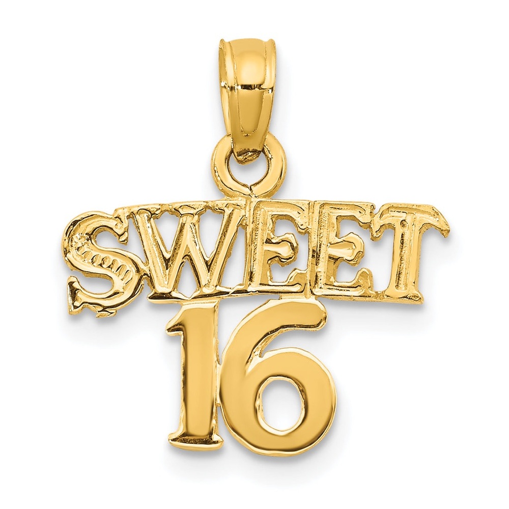 14k Yellow Gold Sweet 16 Charm Pendant with Gift Box 🎁.
